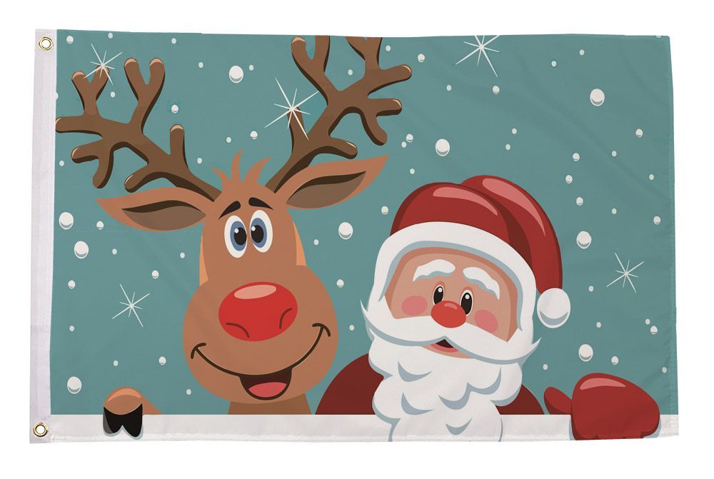 Santa and Rudolph polyester flag 5ft x 3ft with eyelets