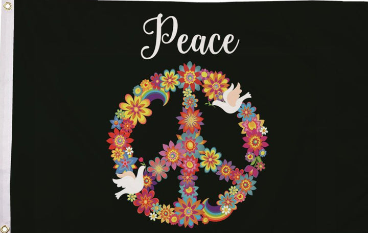 Flowers peace flag 5ft x 3dt with eyelets