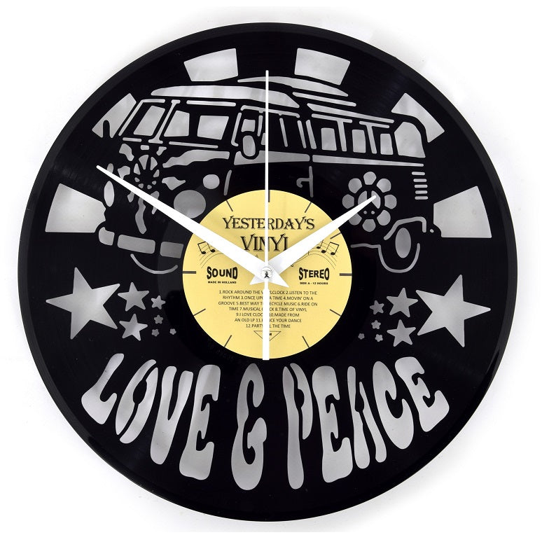 Love and Peace Vinyl record VW split camper van clock