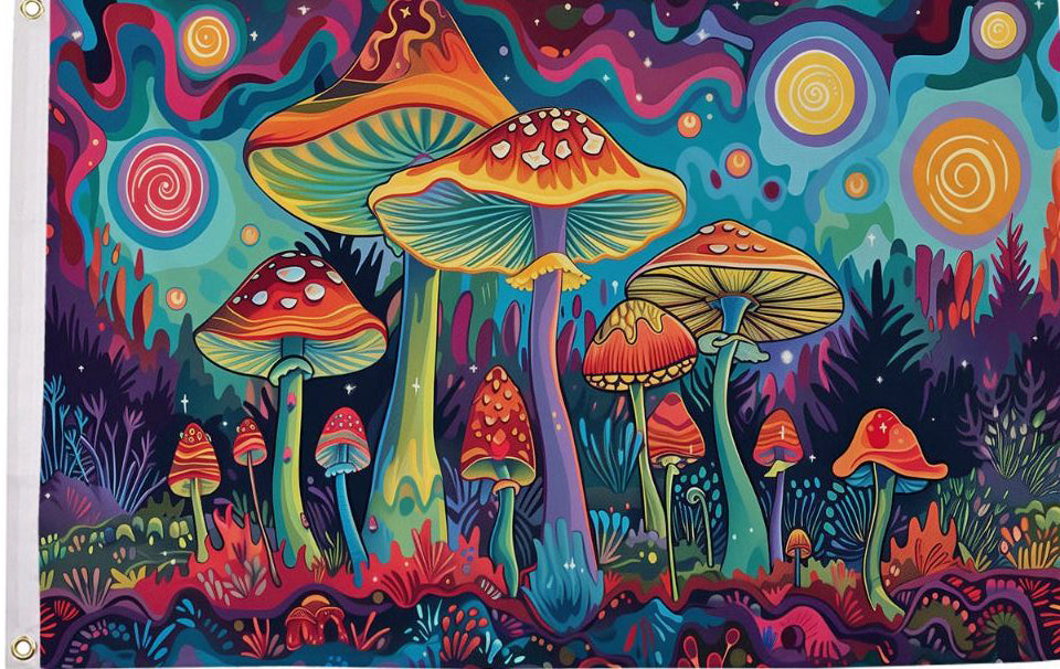 Magic Mushroom polyester flag 5ft x 3ft with eyelets