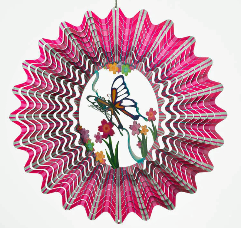 3D butterfly pink 12 inch garden windspinner