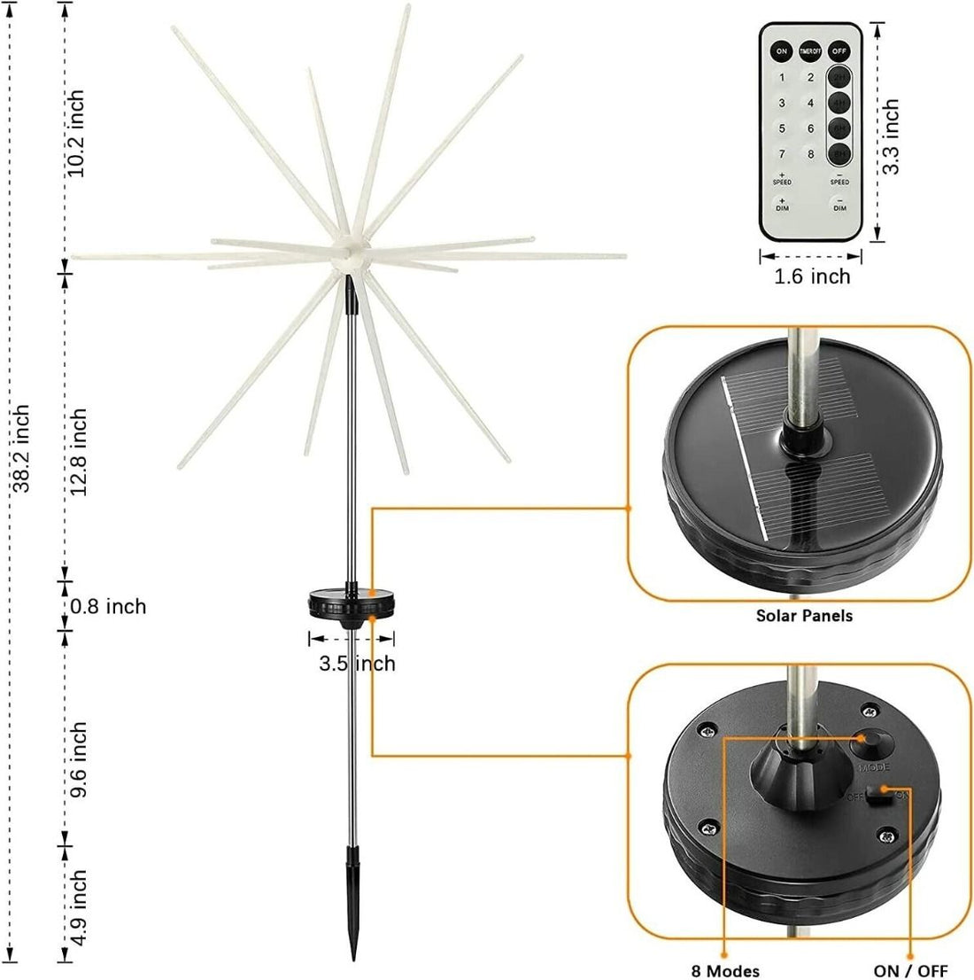 Solar powered firework starburst led light multicolour