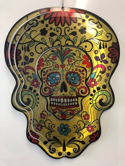 Sugar skull Day of the dead stainless steel 25cm garden windspinner