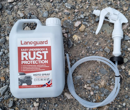 Spray moto Lanoguard 5 litres avec kit de déclenchement pour protéger le dessous du véhicule contre la rouille, le sel et la corrosion