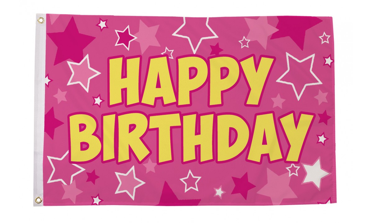 Happy birthday flag 5x3ft Pink