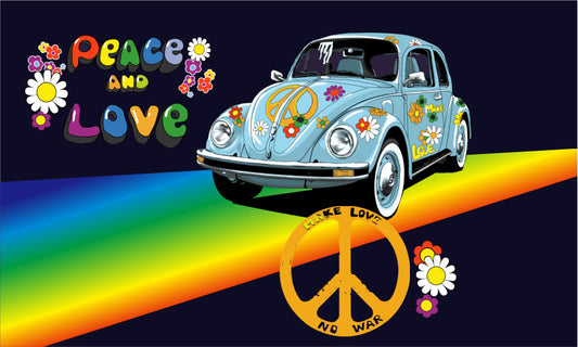 Peace Love Bug Beetle Retro-Flagge, 152 x 91 cm, mit Ösen