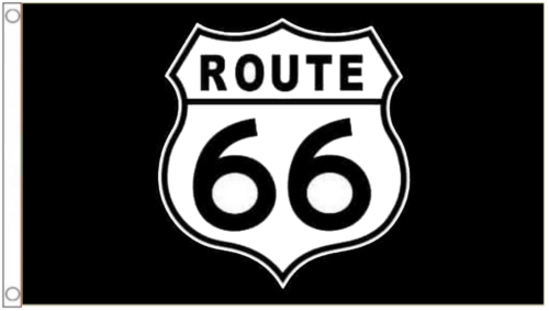 Route 66 schwarze Flagge 5 Fuß x 3 Fuß mit Ösen